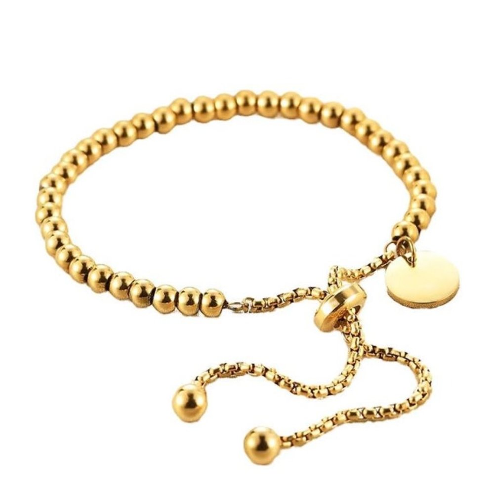 18k Gold Plated Beaded Titanium Steel Adjustable Bracelet